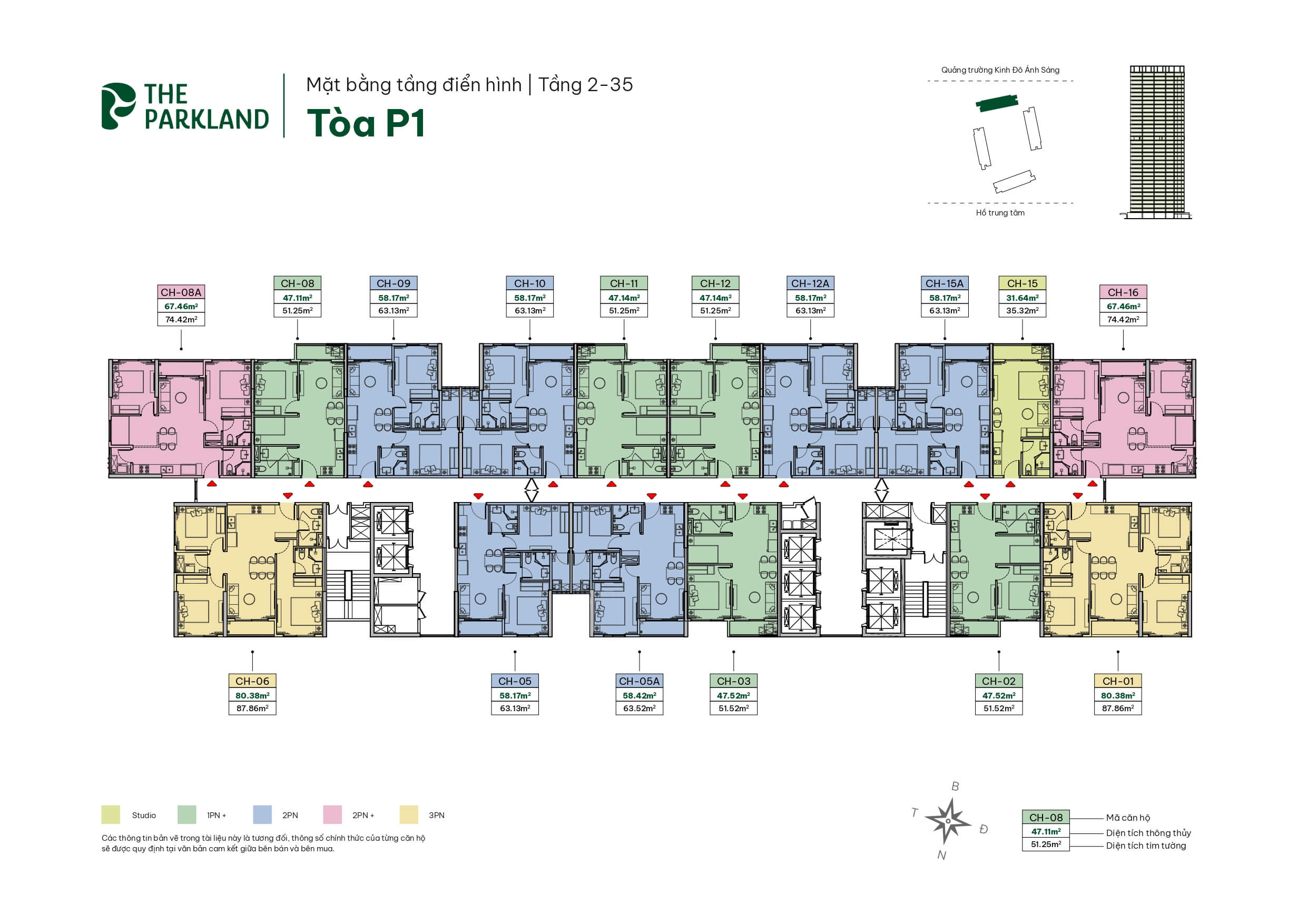 bảng giá The Cityon - các tòa P1, P2, P3, P5, P6, P8 và M1